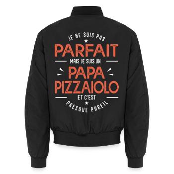 Papa Pizzaiolo Cadeau drôle pour amateur de pizza - Bomber unisexe - noir - Dos - AI Model Male 185 light (185cm)