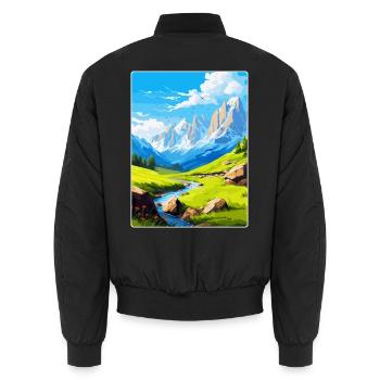 Picos De Europa Nationalpark Spanien Reiseplakat - Unisex Bomberjacke - Schwarz - Hinten - AI Model Male 185 light (185cm)