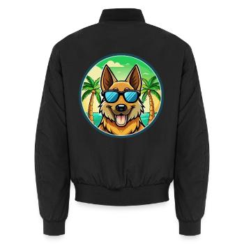 Garafian Shepherd Dog Breed Cartoon Sunglass Beach - Unisex Bomber Jacket - black - Back - AI Model Male 185 light (185cm)
