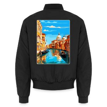 Venice Italy Vintage Travel Poster WPA Souvenir - Unisex Bomber Jacket - black - Back - AI Model Male 185 light (185cm)