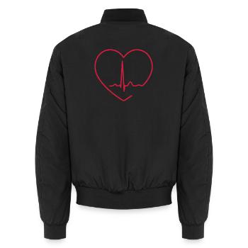 Herzschlag-EKG-Linie Medizinischer Pulswellen-Ikon-Vektor - Unisex Bomberjacke - Schwarz - Hinten - AI Model Male 185 light (185cm)
