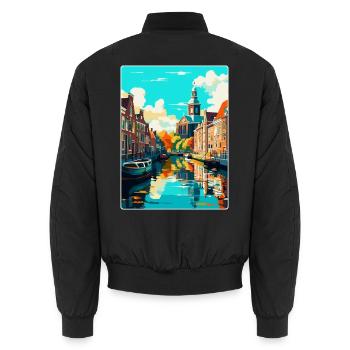 Leiden Niederlande Vintage Reiseplakat Souvenir - Unisex Bomberjacke - Schwarz - Hinten - AI Model Male 185 light (185cm)