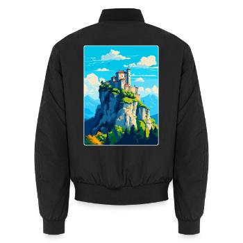 San Marino Vintage Travel Poster Souvenir Souvenir - Unisex Bomber Jacket - black - Back - AI Model Male 185 light (185cm)