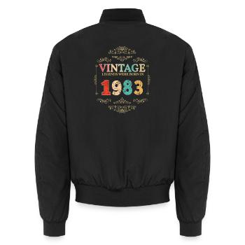 Born 1983 Vintage Retro Anniversary - Unisex Bomber Jacket - black - Back - AI Model Male 185 light (185cm)
