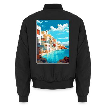 Naxos Greece Vintage Travel Poster WPA Souvenir - Unisex Bomber Jacket - black - Back - AI Model Male 185 light (185cm)