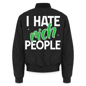 Rich Saying Money Irony - Unisex Bomber Jacket - black - Back - AI Model Male 185 light (185cm)