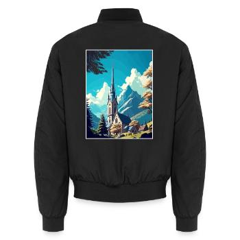 Lourdes Frankreich Vintage Reiseposter WPA Souvenir - Unisex Bomberjacke - Schwarz - Hinten - AI Model Male 185 light (185cm)