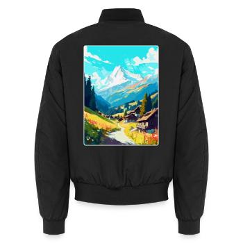 Mayrhofen Österreich Vintage Reiseposter Souvenir - Unisex Bomberjacke - Schwarz - Hinten - AI Model Male 185 light (185cm)