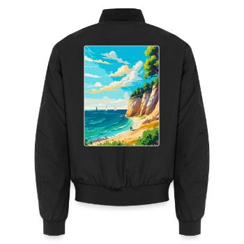 Rügen Deutschland Vintage Reiseplakat WPA Art - Unisex Bomberjacke - Schwarz - Hinten - AI Model Male 185 light (185cm)