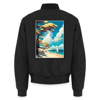 Rügeninsel Deutschland Vintage Reiseposter WPA Kunst - Unisex Bomberjacke - Schwarz - Hinten - AI Model Male 185 light (185cm)