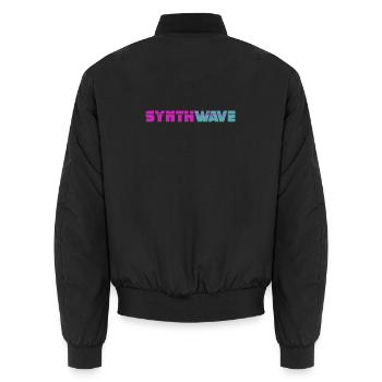 Synthwave - Unisex Bomber Jacket - black - Back - AI Model Male 185 light (185cm)