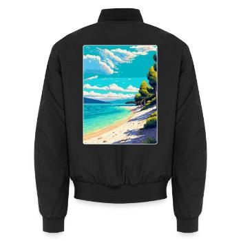 Zlatni Rat Strand Kroatien Vintage Reiseposter WPA - Unisex Bomberjacke - Schwarz - Hinten - AI Model Male 185 light (185cm)