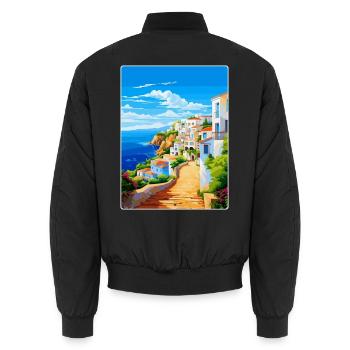 Albufeira Portugal Vintage Reiseplakat Souvenir - Unisex Bomberjacke - Schwarz - Hinten - AI Model Male 185 light (185cm)