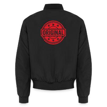 Ursprüngliches Grunge-Gummistempel-Abzeichen-Vektordesign - Unisex Bomberjacke - Schwarz - Hinten - AI Model Male 185 light (185cm)