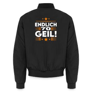 Endlich 70 Geil Geburtstag Birthday - Unisex Bomberjacke - Schwarz - Hinten - AI Model Male 185 light (185cm)