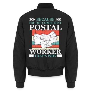Ich bin der kompetente Postangestellte Briefträger - Unisex Bomberjacke - Schwarz - Hinten - AI Model Male 185 light (185cm)