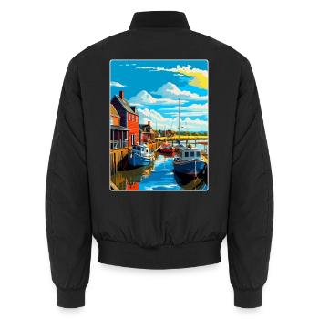 Whitstable Harbour England Uk Travel Poster WPA - Unisex Bomber Jacket - black - Back - AI Model Male 185 light (185cm)