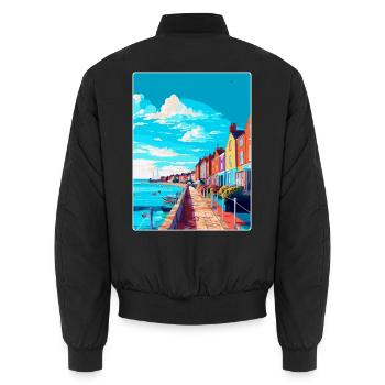 Weymouth England Uk Vintage Reiseposter Souvenir - Unisex Bomberjacke - Schwarz - Hinten - AI Model Male 185 light (185cm)