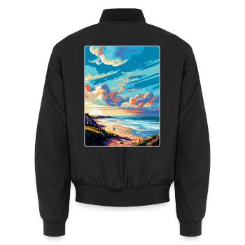 Seaton England Uk Vintage Reise Poster Souvenir - Unisex Bomberjacke - Schwarz - Hinten - AI Model Male 185 light (185cm)