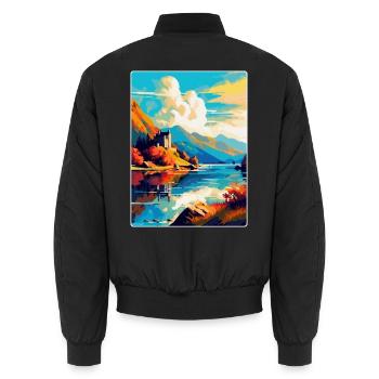Loch Duich Scotland Uk Travel Poster Souvenir WPA - Unisex Bomber Jacket - black - Back - AI Model Male 185 light (185cm)