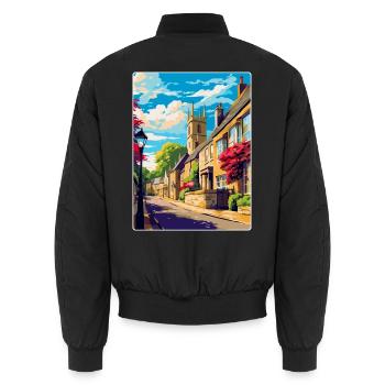 Bourton On The Hill England Uk Reiseposter WPA - Unisex Bomberjacke - Schwarz - Hinten - AI Model Male 185 light (185cm)