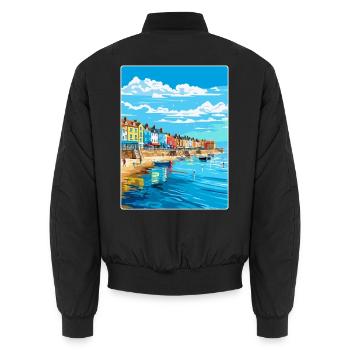 Weymouth England Uk Vintage Reiseposter Souvenir - Unisex Bomberjacke - Schwarz - Hinten - AI Model Male 185 light (185cm)