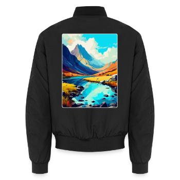 Snowdonia Wales Uk Vintage Reise Poster Souvenir - Unisex Bomberjacke - Schwarz - Hinten - AI Model Male 185 light (185cm)