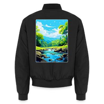 Golitha Falls England Uk Travel Poster Souvenir - Unisex Bomber Jacket - black - Back - AI Model Male 185 light (185cm)