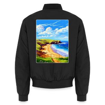 Holywell Bay, Cornwall, England, Vereinigtes Königreich, Reiseposter, WPA - Unisex Bomberjacke - Schwarz - Hinten - AI Model Male 185 light (185cm)