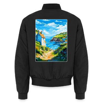 Cadgwith Cornwall, England, Vereinigtes Königreich, Reiseposter, WPA - Unisex Bomberjacke - Schwarz - Hinten - AI Model Male 185 light (185cm)