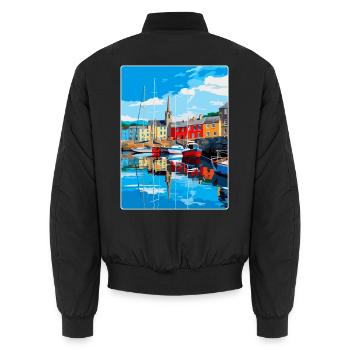 Padstow Cornwall, England, Vereinigtes Königreich, Reiseposter, Souvenir - Unisex Bomberjacke - Schwarz - Hinten - AI Model Male 185 light (185cm)