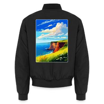 Berry Head Devon Vintage Travel Poster Souvenir - Unisex Bomber Jacket - black - Back - AI Model Male 185 light (185cm)