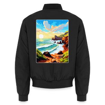 Hartland Quay Devon Vintage Reiseposter Souvenir - Unisex Bomberjacke - Schwarz - Hinten - AI Model Male 185 light (185cm)