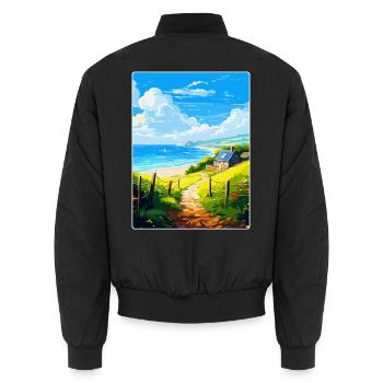 Lamorna, Cornwall, England, Vereinigtes Königreich, Reiseposter, Souvenir - Unisex Bomberjacke - Schwarz - Hinten - AI Model Male 185 light (185cm)