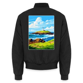 Godrevy Point England Uk Reise Poster Souvenir - Unisex Bomberjacke - Schwarz - Hinten - AI Model Male 185 light (185cm)