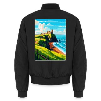 Dunnottar Castle England Uk Reise Poster Souvenir - Unisex Bomberjacke - Schwarz - Hinten - AI Model Male 185 light (185cm)