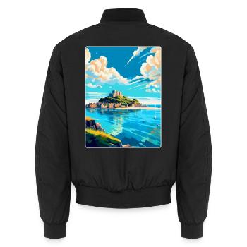 Penzance England Uk Vintage Reise Poster Souvenir - Unisex Bomberjacke - Schwarz - Hinten - AI Model Male 185 light (185cm)