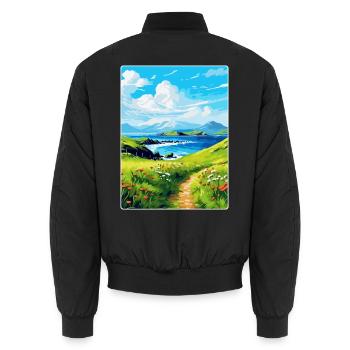 Isle Of Canna Schottland Großbritannien Reise Poster Souvenir - Unisex Bomberjacke - Schwarz - Hinten - AI Model Male 185 light (185cm)