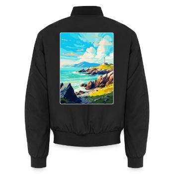 Anglesey Wales Uk Vintage Reiseposter Souvenir - Unisex Bomberjacke - Schwarz - Hinten - AI Model Male 185 light (185cm)