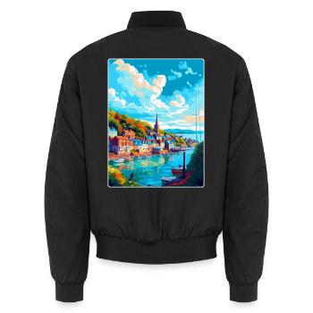 Dartmouth England Uk Reise Poster Souvenir WPA - Unisex Bomberjacke - Schwarz - Hinten - AI Model Male 185 light (185cm)