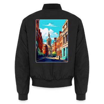 Leeds England Uk Vintage Reise Poster Souvenir - Unisex Bomberjacke - Schwarz - Hinten - AI Model Male 185 light (185cm)