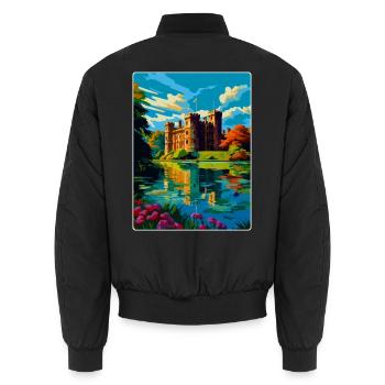 Hever Castle England Uk Travel Poster Souvenir WPA - Unisex Bomber Jacket - black - Back - AI Model Male 185 light (185cm)
