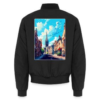 Oxford England Uk Vintage Travel Poster Souvenir - Unisex Bomber Jacket - black - Back - AI Model Male 185 light (185cm)