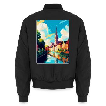 Norwich England Uk Vintage Reise Poster Souvenir - Unisex Bomberjacke - Schwarz - Hinten - AI Model Male 185 light (185cm)