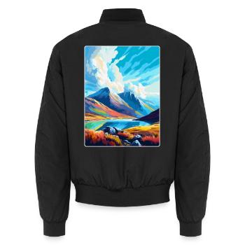 Ben Lomond Schottland Großbritannien Reise Poster Souvenir WPA - Unisex Bomberjacke - Schwarz - Hinten - AI Model Male 185 light (185cm)