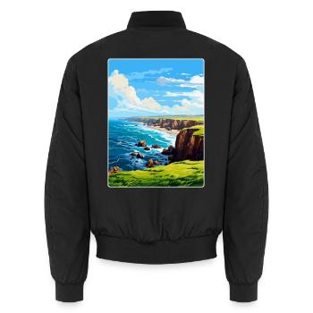 Lands End Cornwall England Vereinigtes Königreich Reiseposter WPA - Unisex Bomberjacke - Schwarz - Hinten - AI Model Male 185 light (185cm)