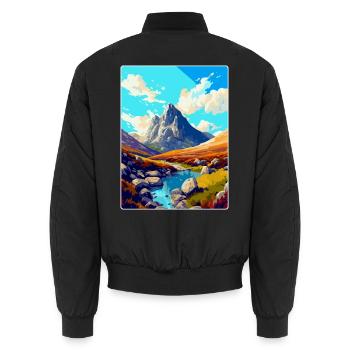 Tryfan Pays de Galles Royaume-Uni Affiche de voyage vintage Souvenir WPA - Bomber unisexe - noir - Dos - AI Model Male 185 light (185cm)