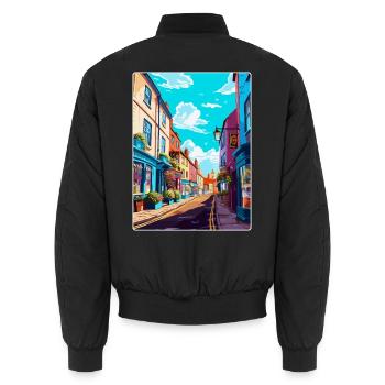 Frome England Uk Vintage Reise Poster Souvenir - Unisex Bomberjacke - Schwarz - Hinten - AI Model Male 185 light (185cm)