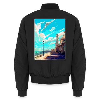 Brighton England Uk Vintage Reise Poster Souvenir - Unisex Bomberjacke - Schwarz - Hinten - AI Model Male 185 light (185cm)