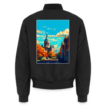 Liverpool England Uk Reise Poster Souvenir WPA - Unisex Bomberjacke - Schwarz - Hinten - AI Model Male 185 light (185cm)